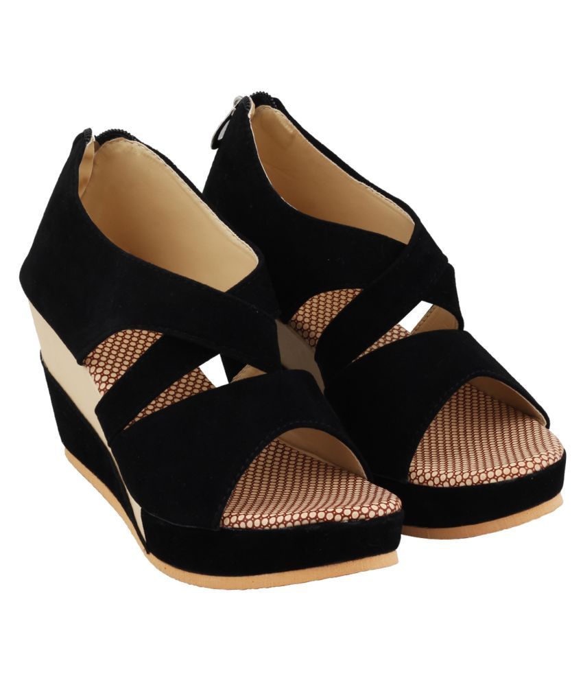black wedge heels for work