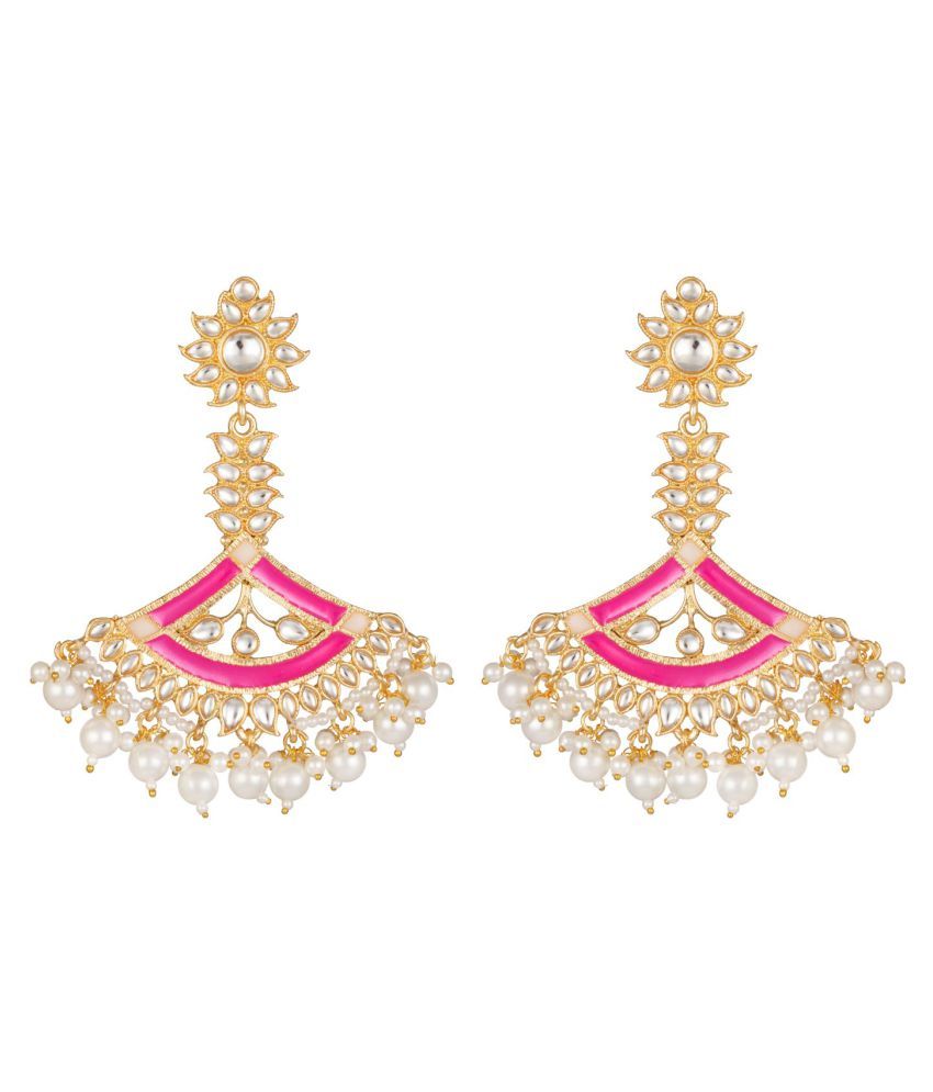     			Asmitta Wedding wear Kundan Pearl Studded Long Dangle Earrings