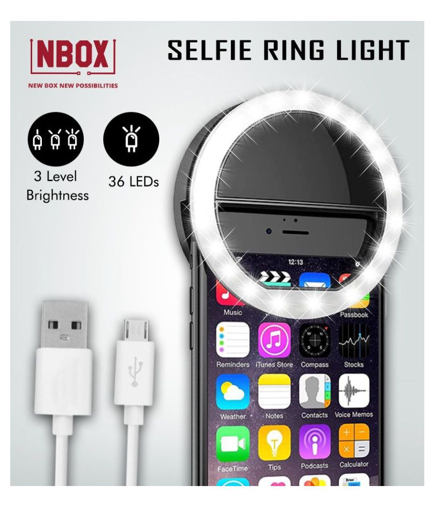 NBOX Selfie Ring Light 36 LED Clip-on Smartphone Flash Light- Black