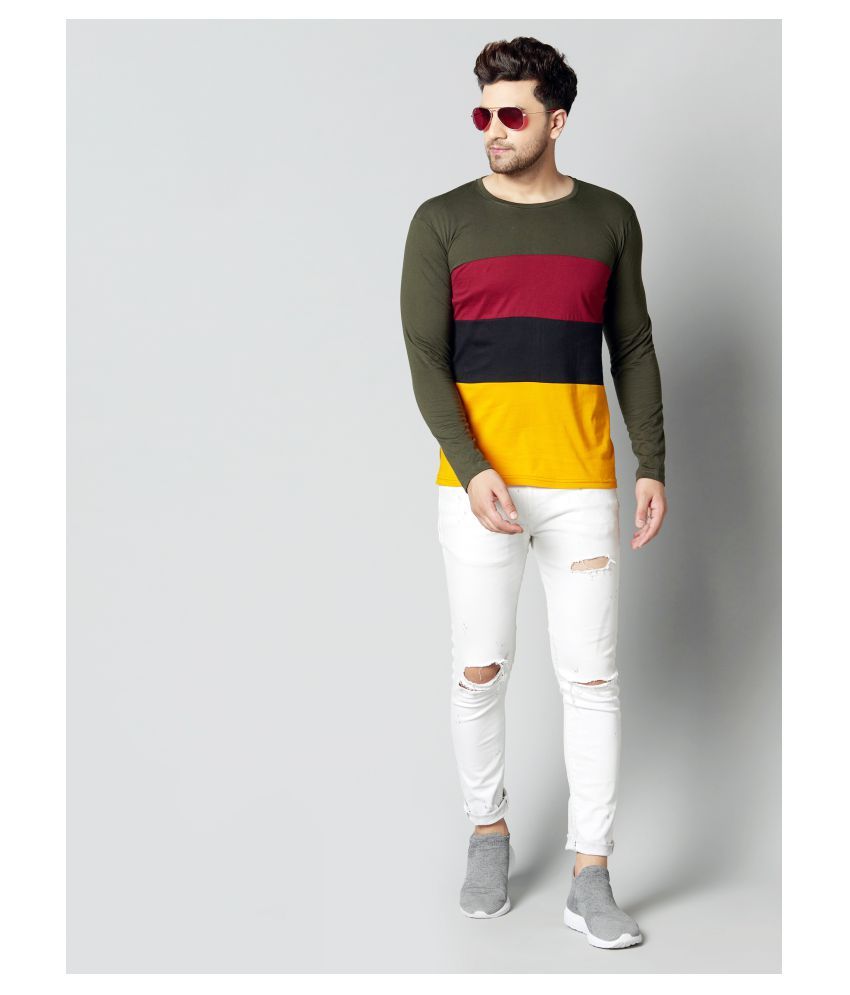 GESPO 100 Percent Cotton Multi Color Block T-Shirt - Buy GESPO 100 Percent Cotton Multi Color 
