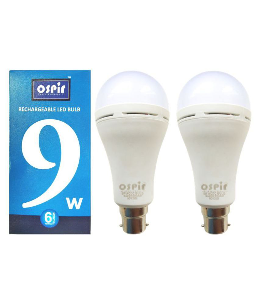 OSPIR 9w ACDC Rechargeable LED Bulb (Pack of 2) 9W Emergency Light na White - Pack of 2