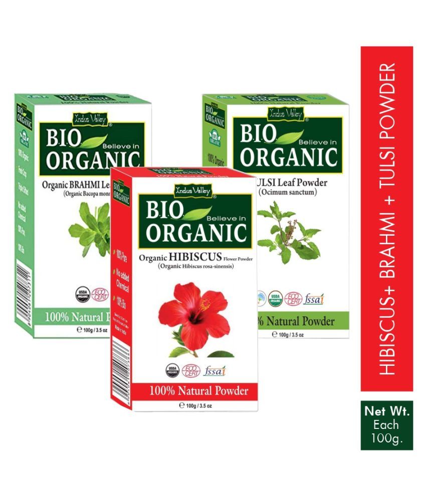     			Indus Valley BIO Organic Hibiscus + Brahmi + Tulsi Natural Powder Combo Pack of 3-in-1 (300 g)