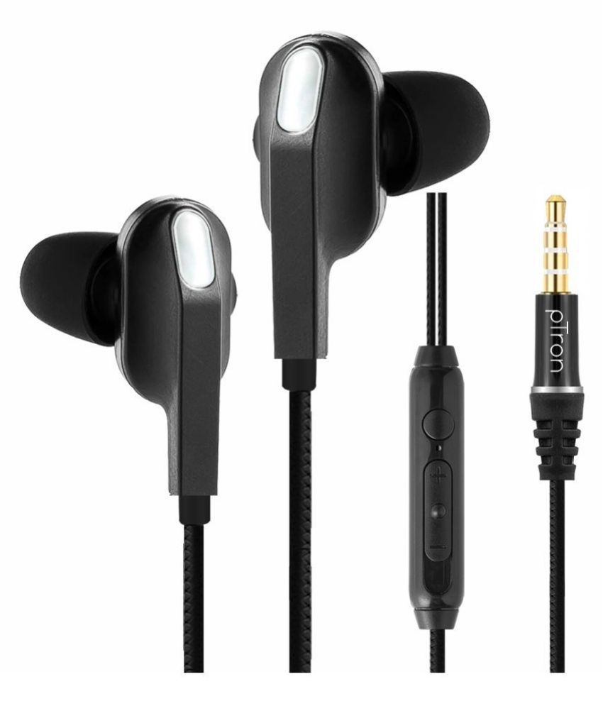 PTron Boom One in Ear Wired Earphones with Mic, Stereo Sound, Dual Drivers, Ergonomic & Secure-fit, 1.2M Tangle-Free Braided Cable, Gold-Plated 3.5mm Audio Jack, in-line Mic & Volume Control (Black)