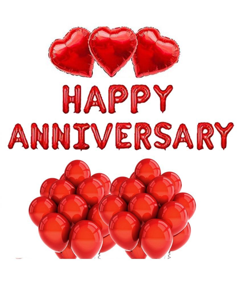     			Pixelfox Happy Anniversary (16 Red Foil Letters) + 3 Red Heart + 30 Metallic Balloons (Red)