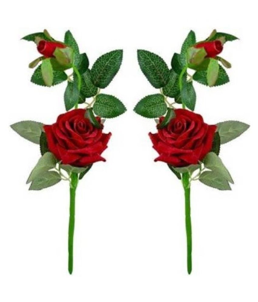     			Green plant indoor Rose Red Artificial Flowers - Pack of 2