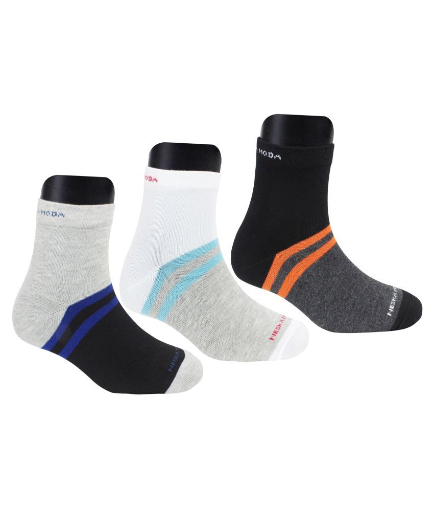 Neska Moda Men #039;s 3 Pair Striped Ankle Length Socks White,Grey,Black