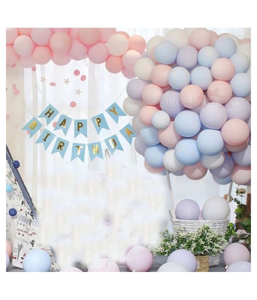     			Kiran Enterprises Happy Birthday Banner (Blue) + Multi Candy Balloons (Pack of 50)