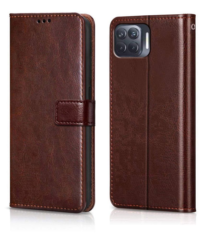     			Oppo F17 Flip Cover by NBOX - Brown Viewing Stand and pocket