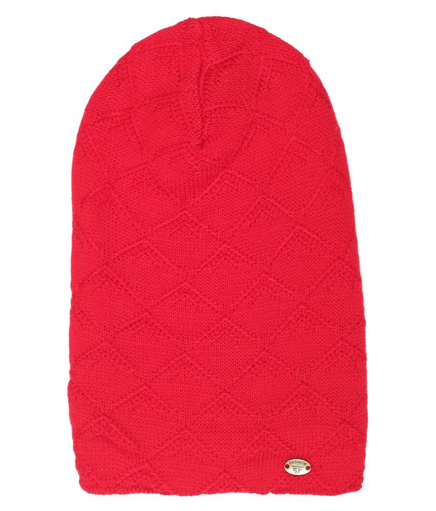 Oswal Red Plain Wool Caps