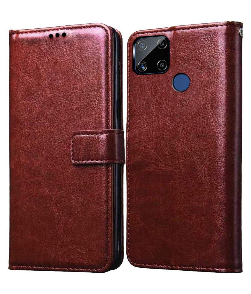     			Realme C12 Flip Cover by NBOX - Brown Viewing Stand and pocket
