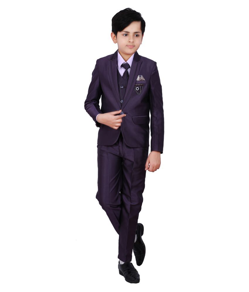     			Fourfolds 5 Piece Coat Suit with Shirt Pant Blazer & Tie for Kids & Boys_FS10B