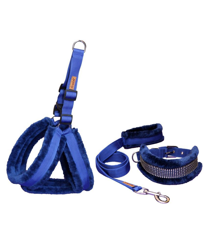     			Petshop7 Premium Qualtiy Fur Padded Nylon Dog Harness , Collar & Leash 1.25 inch -Large (Chest Size - 30-35inch)-Blue