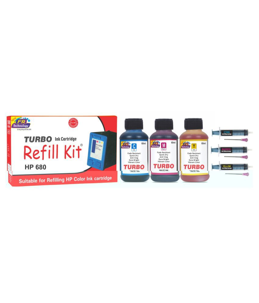 TURBO Refill Kit Multicolor Pack of 3 Refill Kit for HP 680 color cartridge