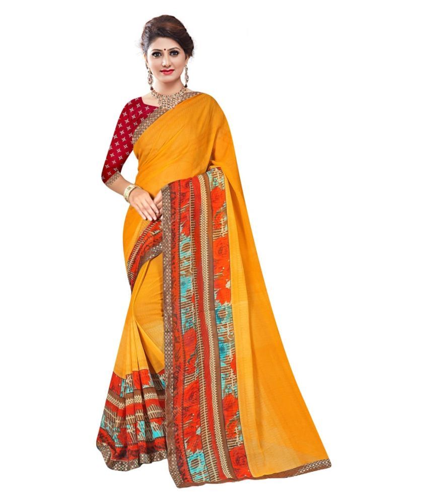     			BBQSTYLE Yellow Georgette Saree