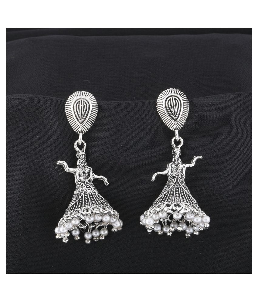     			SILVER SHINE  Attractive Silver Dancing Women Jhumki Earrings