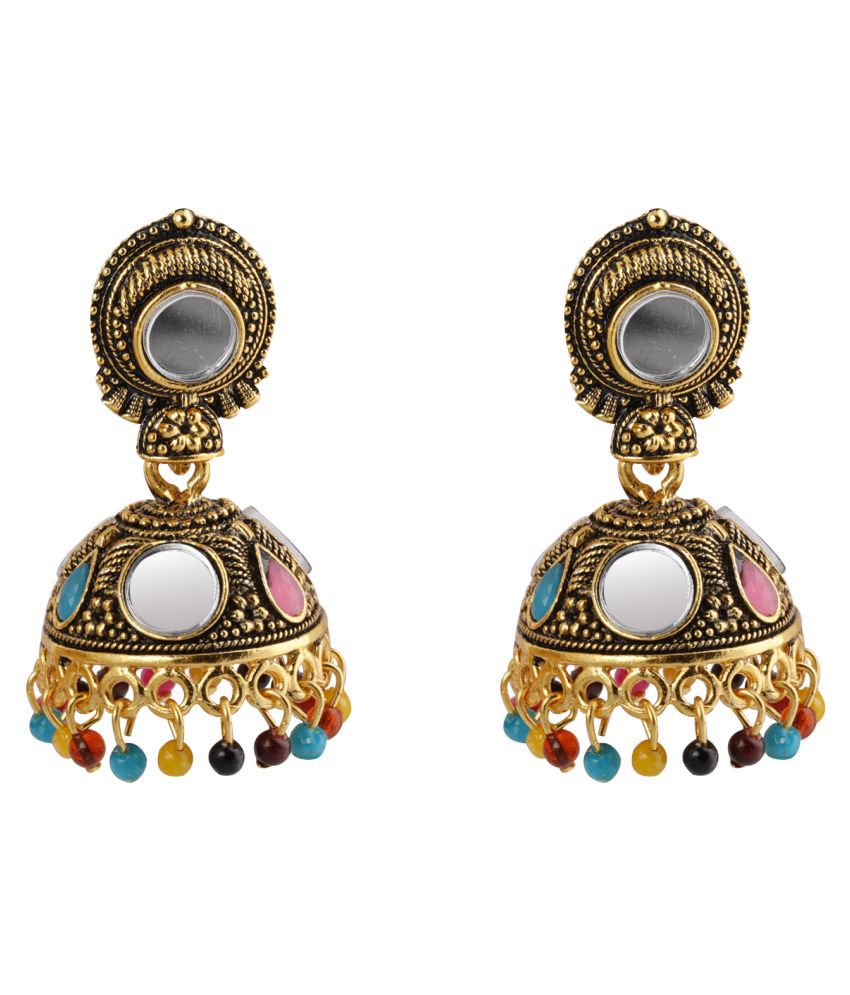     			SILVER SHINE  Dazzling Multicolor Mirror Jhumki Earrings