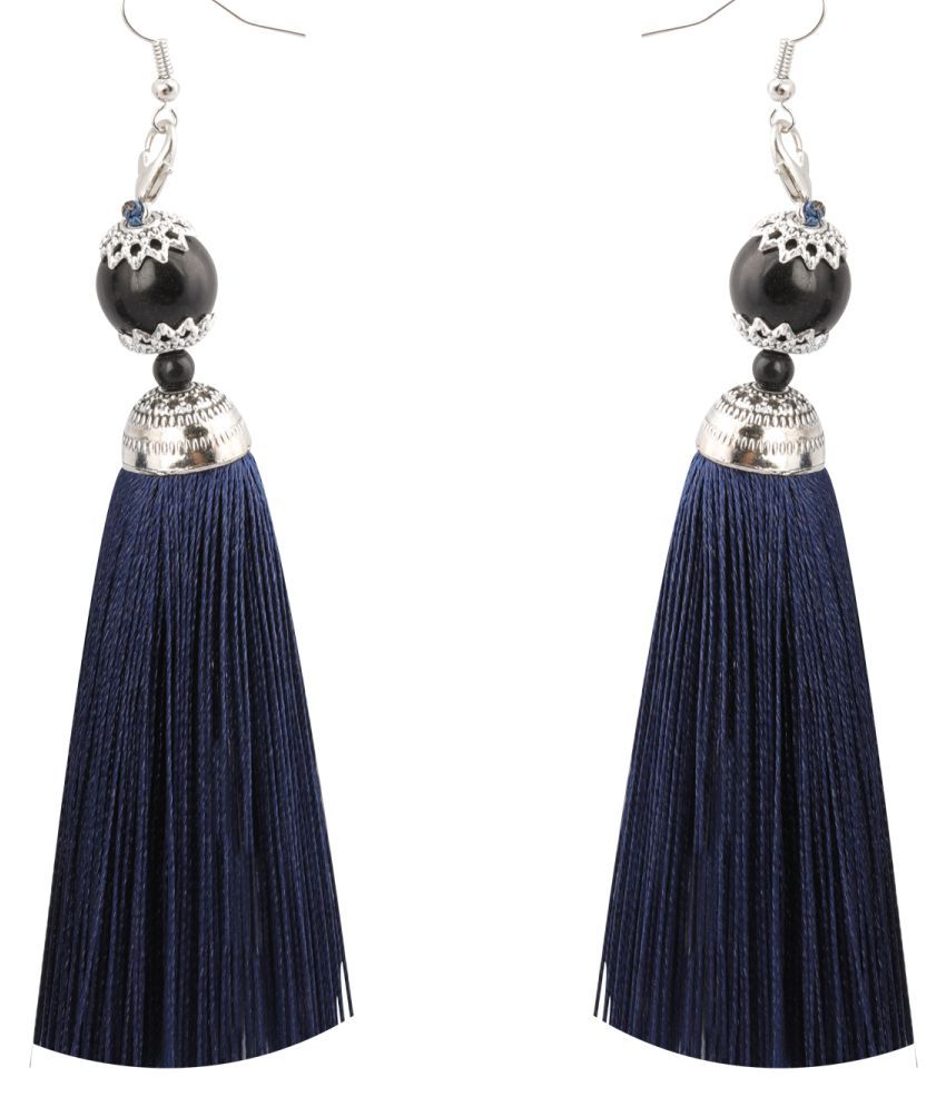     			SILVER SHINE  Facinating Blue Long Thread Tassel Earrings for Women