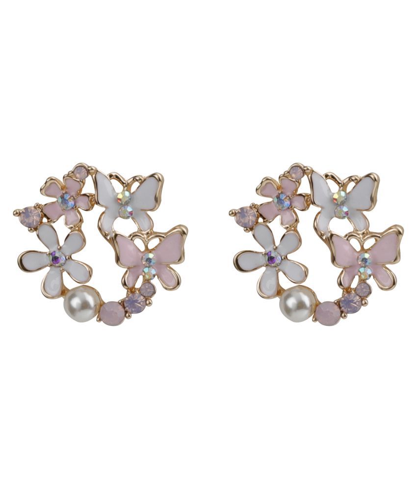     			SILVER SHINE  High Grade Pink Enamel Stylish Floral Design Stud Earring For Girl And Women