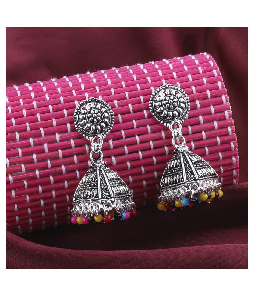     			SILVER SHINE  Pretty Multicolor Round Triangle Jhumki Earrings