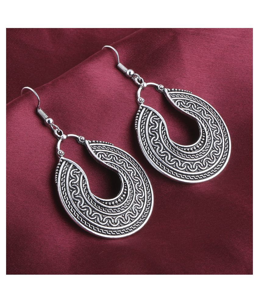     			SILVER SHINE  Spunky Silver Round Egyptian Work Earrings for Women