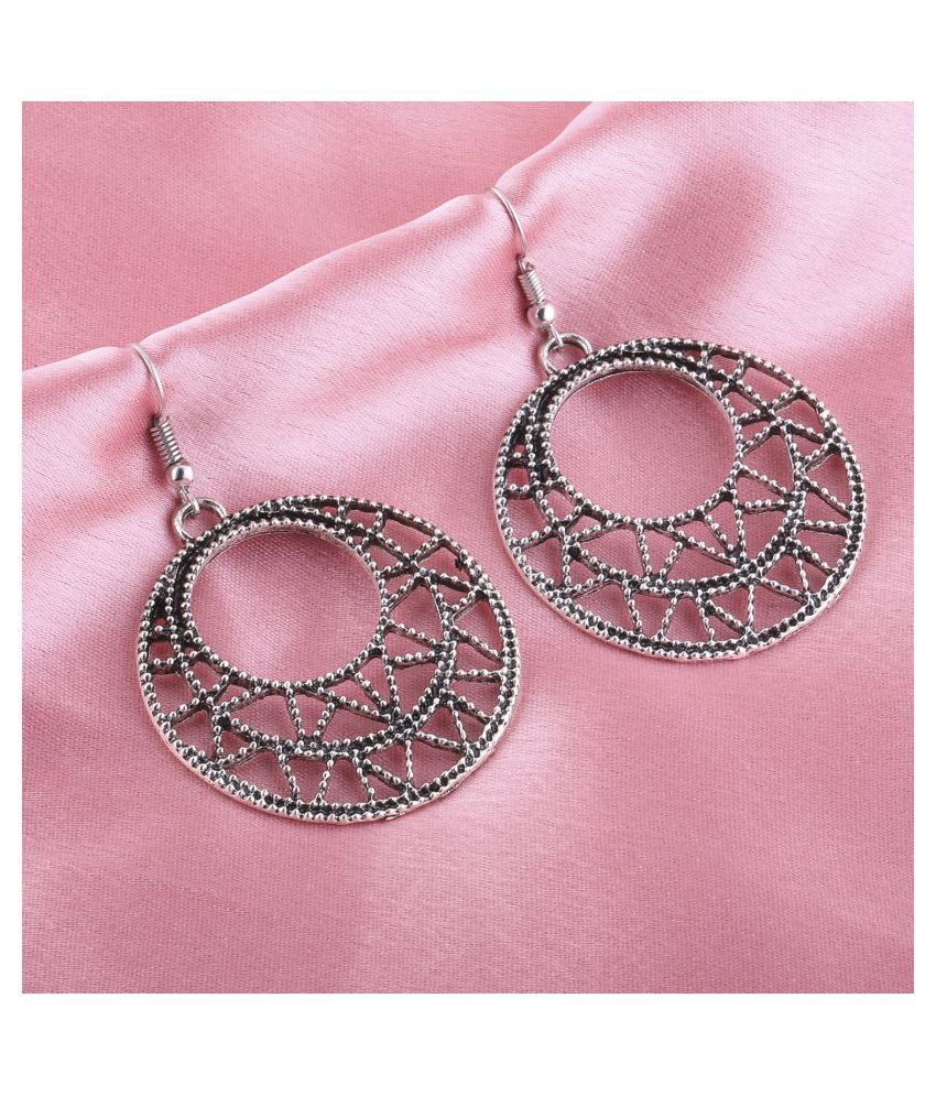     			SILVER SHINE  Stunning Silver Hollow Zali Work Earrings for Women