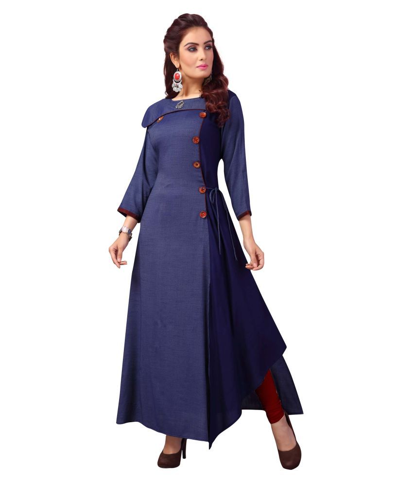     			Madhuram Textiles - Blue Rayon Women's Asymmetrical Kurti ( Pack of 1 )