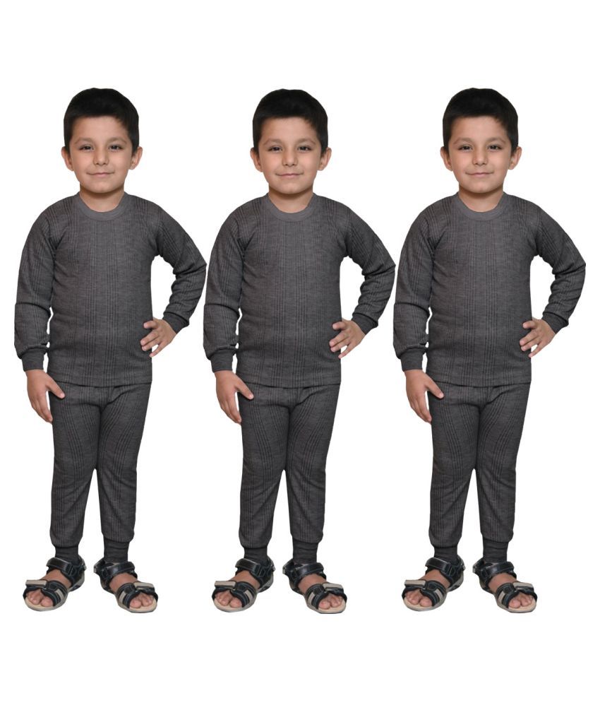 Lux Inferno Boys amp; Girls Charcoal Melange Round Neck Full Sleeves Upper amp; Lower Thermal Set Pack of 3