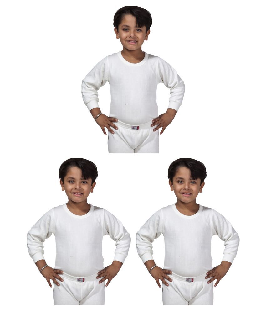     			Lux Inferno Boys & Girls White Round Neck Full Sleeves Thermal Upper/Top/Vest - Pack of 3