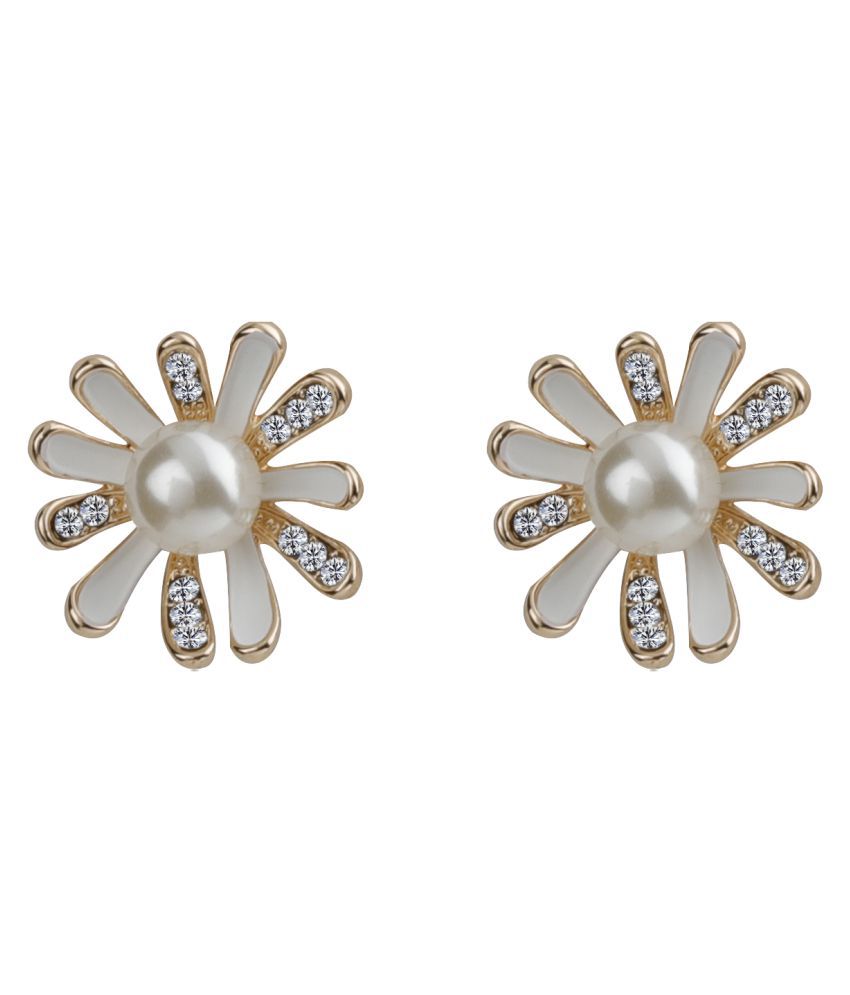     			SILVER SHINE  Premium White Enamel Stylish Fancy Floral Design With Diamond Stud Earring For Girl And Women