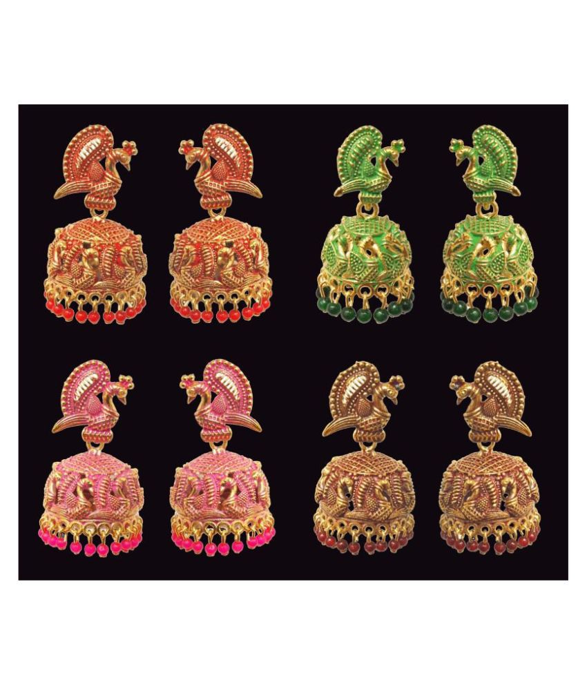     			Happy Stoning - Multi Color Jhumki Earrings ( Pack of 4 )