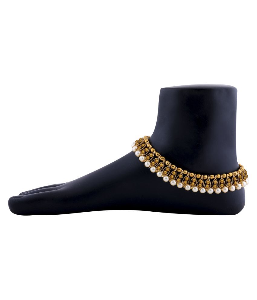     			SILVER SHINE Antique Golden Kundan Anklet for Women And Girl