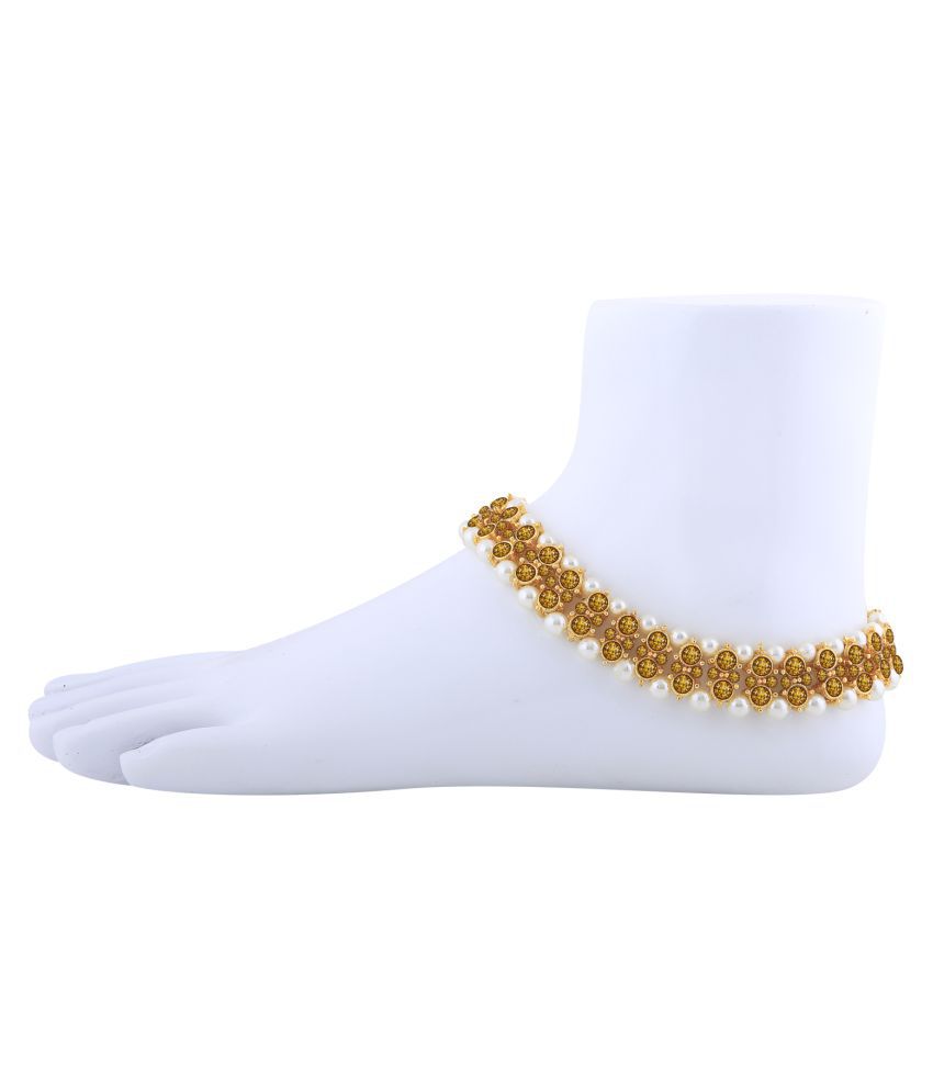     			SILVER SHINE Gold plated Attractive Designer kundan Anklet for Women And Girl