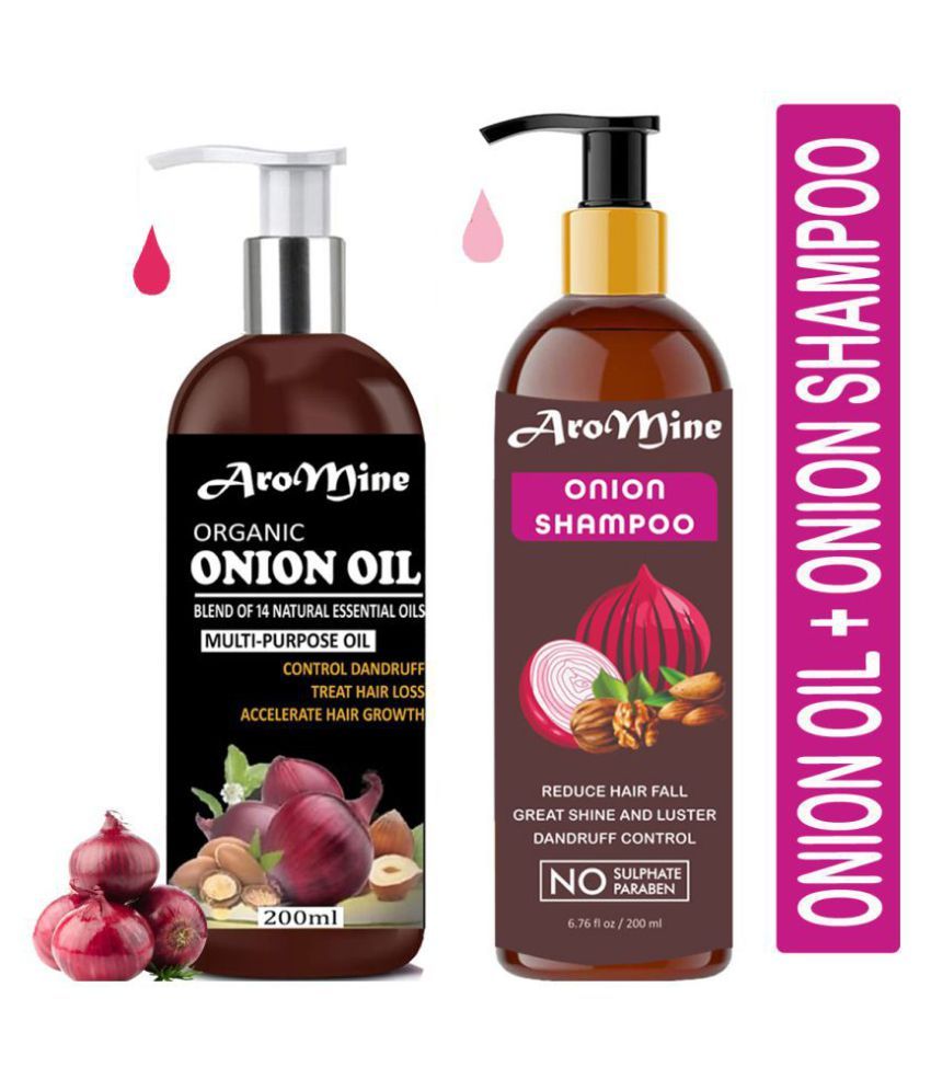     			Aromine ONION Oil & ONION Shampoo For Hair Growth, Hair Fall 400 mL Pack of 2