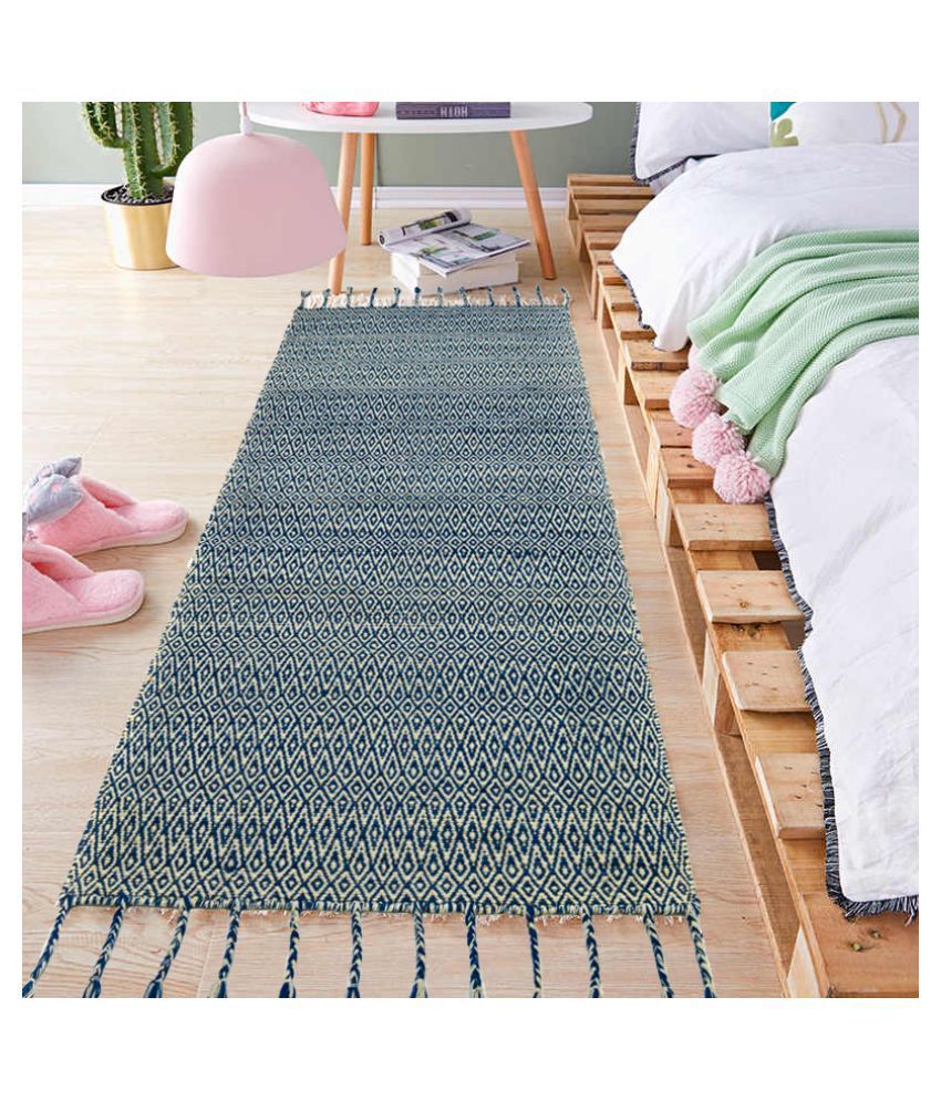 Ever Green Carpets Blue Runner Single Polyester Geometrical Other Sizes Ft