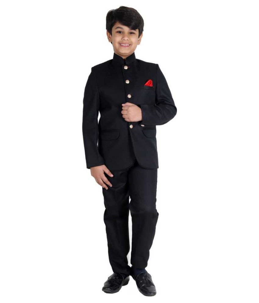     			Fourfolds Boys Polyester Waistcoat ( Pack of 1 , Black )