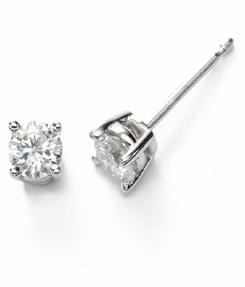 Silver American Diamond Stud Earrings for Womens & Girls by Ratan ...