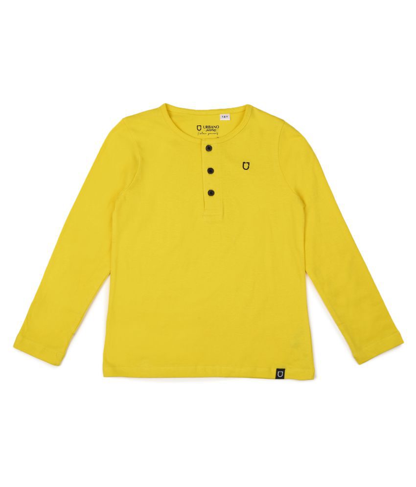 Urbano Juniors Boy's Mustard Solid Henley Neck Regular Fit Full Sleeve Cotton T-Shirt