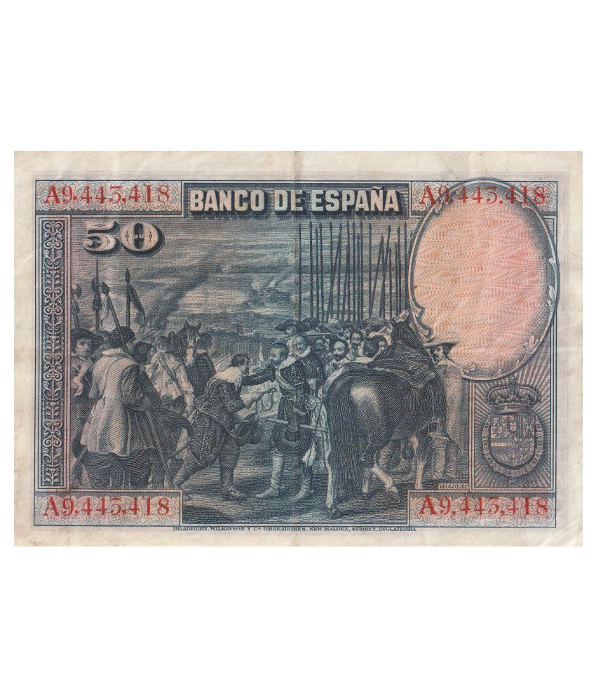     			50   Pesetas  ( 1928 )    Banco   De    Espana    Spain    Pack   of   1   Extremely   Rare   Product