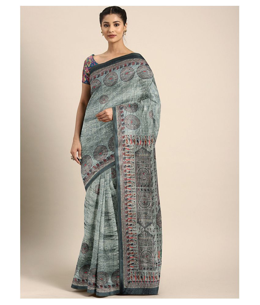     			Aarrah Grey Art Silk Saree