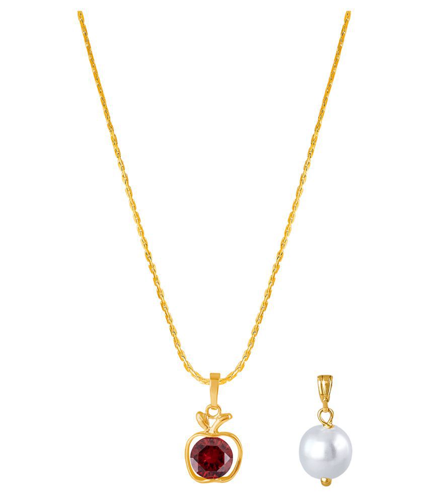     			Fashion Combo of Gold Plated Cubic Zircon Solitaire Pendant and Japanese Pearl Pendant with Chain for Women and Girls