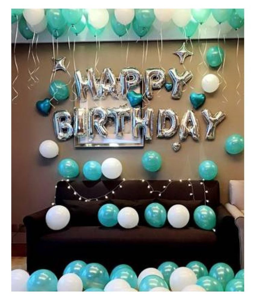     			GNGS Happy Birthday Letters Foil Balloons (Silver) + 50 Party Decorations Balloons (Green & White)