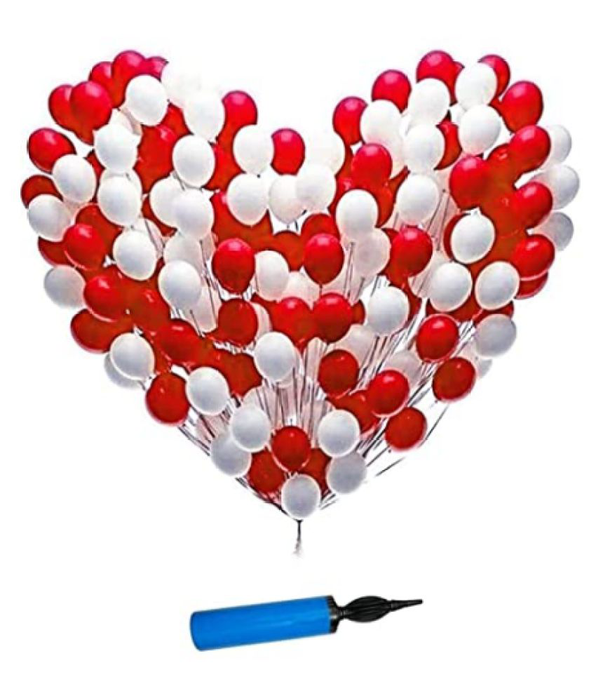     			Blooms 101pcs Combo Red and White Metalic Balloon + Balloon Pump