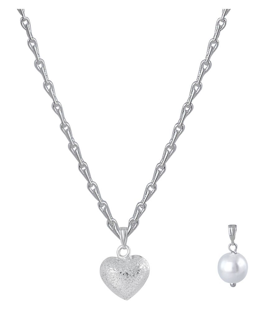    			Valentine Gift for Girlfriend/Wife: Fashion Combo of Silver Plated Heart Pendant and Japanese Pearl Pendant with Chain for Women and Girls