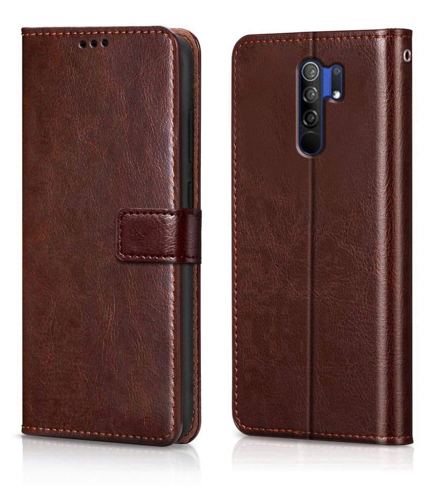     			Xiaomi Redmi 9 Prime Flip Cover by NBOX - Brown Viewing Stand and pocket