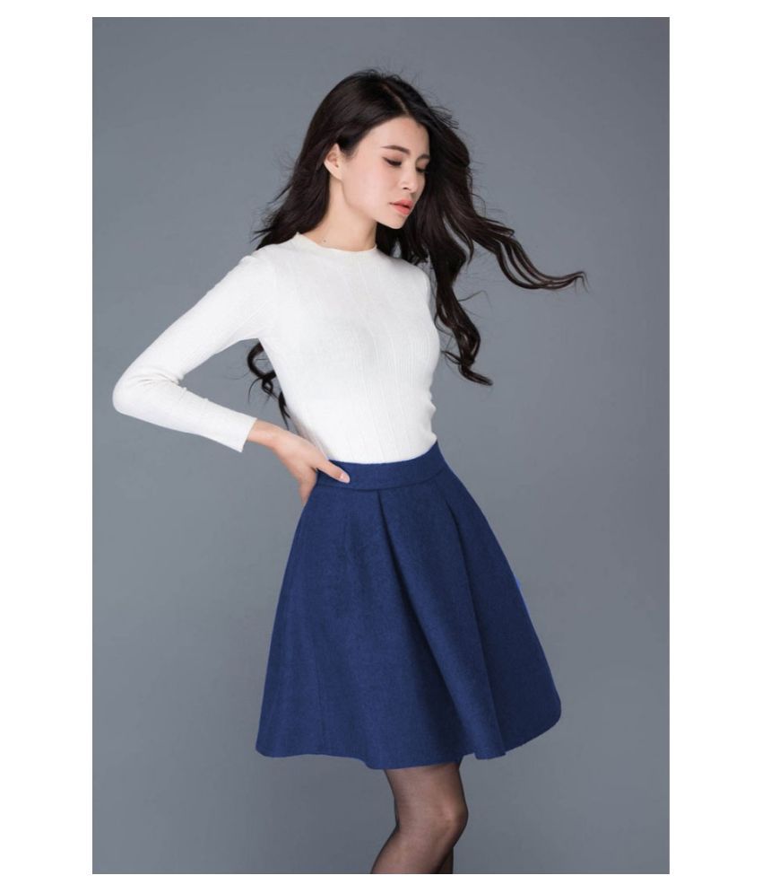 blue fit and flare skirt