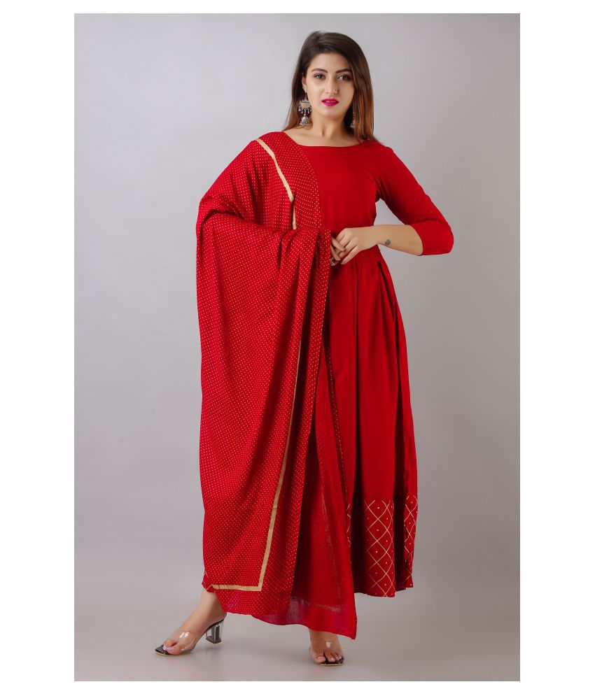     			SVARCHI - Red Rayon Women's Flared Kurti with Dupatta ( Pack of 1 )
