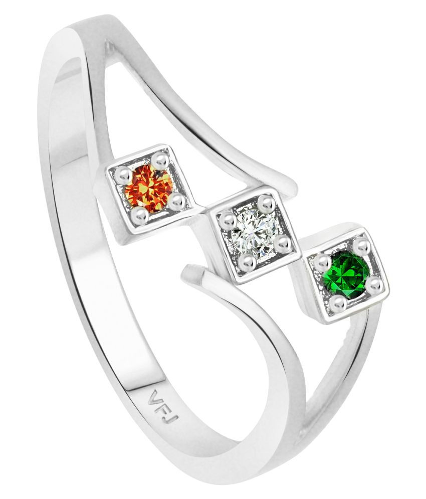    			Vighnaharta Three Stone Indian Flag CZ Rhodium Plated Alloy Ring for Women and Girls - [VFJ1302FRR13]
