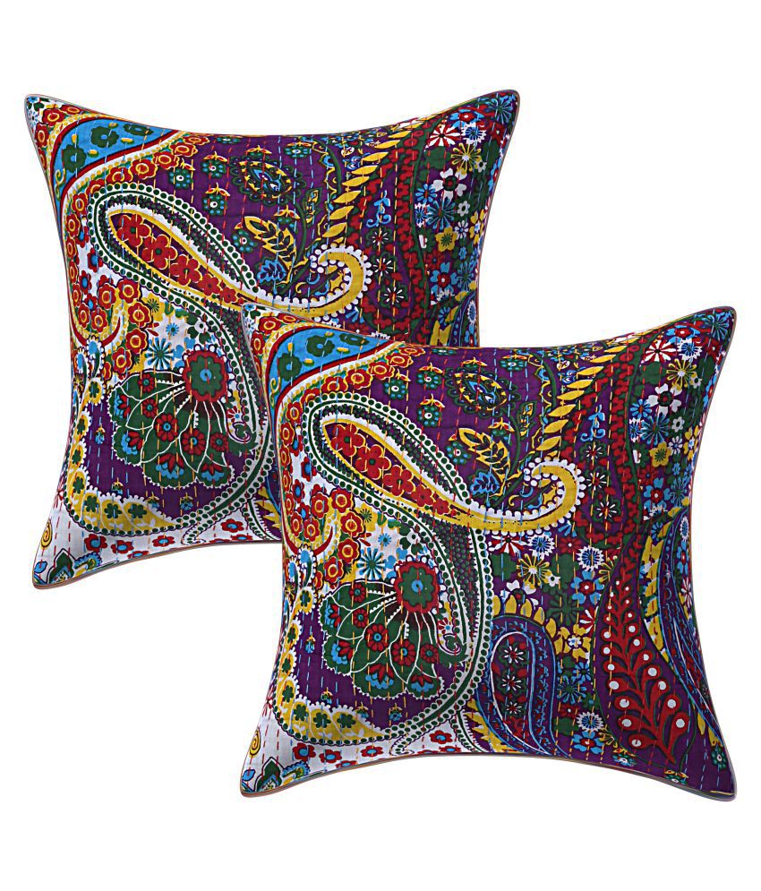     			INDHOME LIFE Set of 2 Cotton Cushion Covers 40X40 cm (16X16)