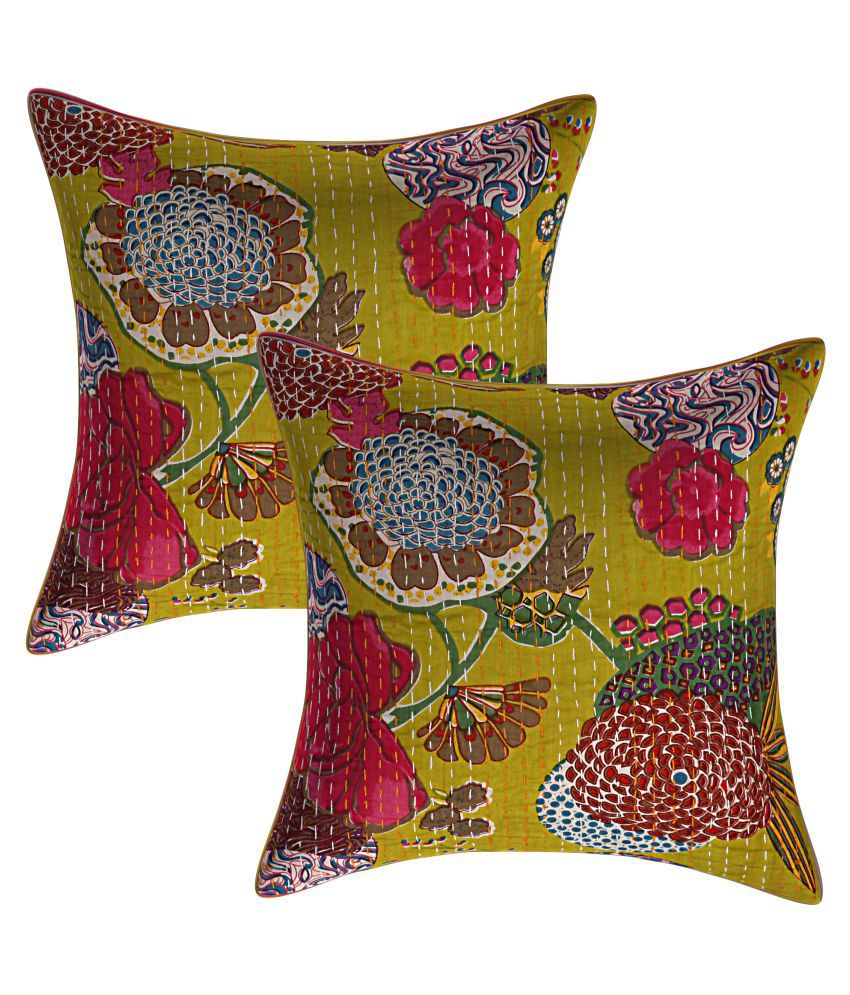     			INDHOME LIFE Set of 2 Cotton Cushion Covers 40X40 cm (16X16)