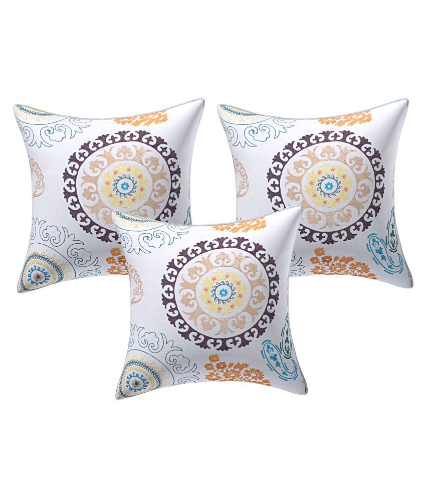     			INDHOME LIFE Set of 3 Cotton Cushion Covers 40X40 cm (16X16)